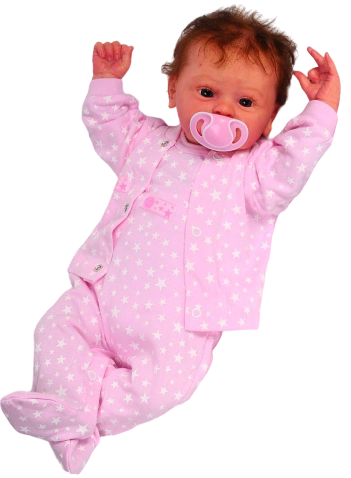 Erstlingsset Strampler Mütze und Hemdchen Baby Anzug in Rosa mit Sternchen Muster