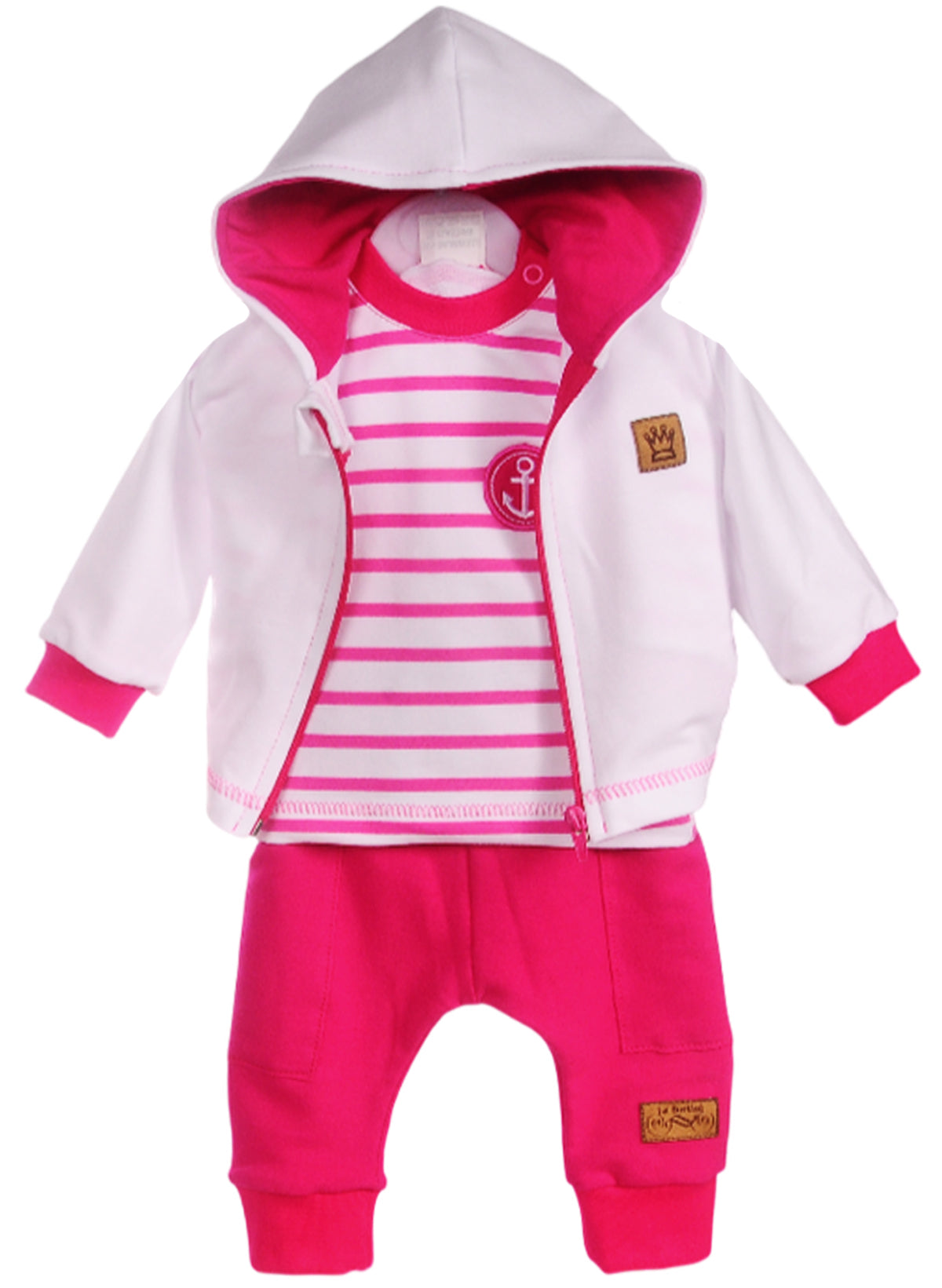 Anzug 3tlg T-Shirt Jacke Hose Baby Set in Weiß Pink