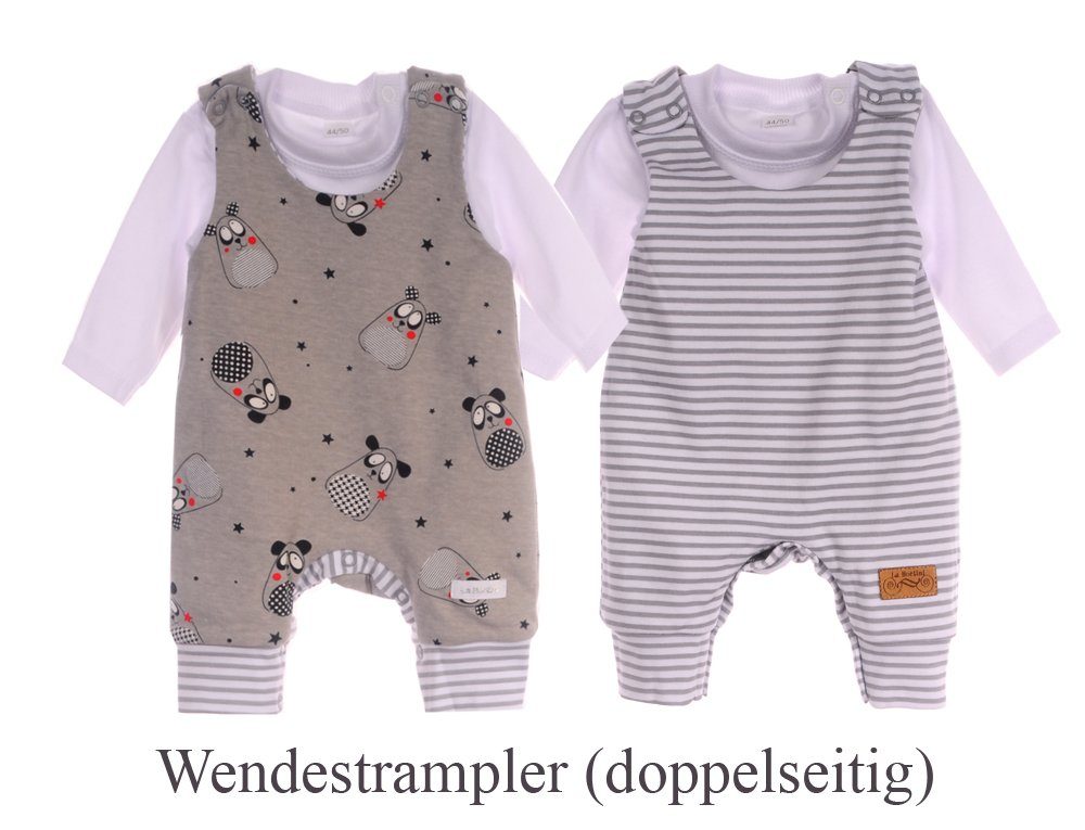 Baby Strampler Socken Mütze Langarmshirt Set 4Tlg in Grau gemustert, gestreift