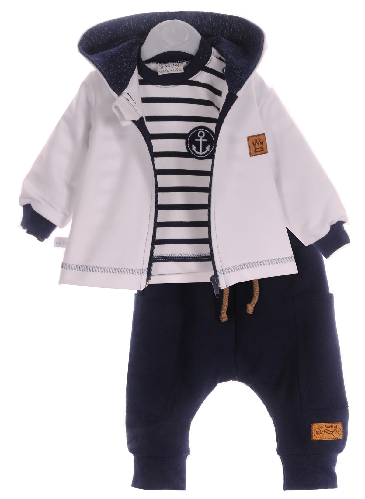 Anzug 3tlg T-Shirt Jacke Hose für Babys und Kinder Baby Set in Blau gestreift