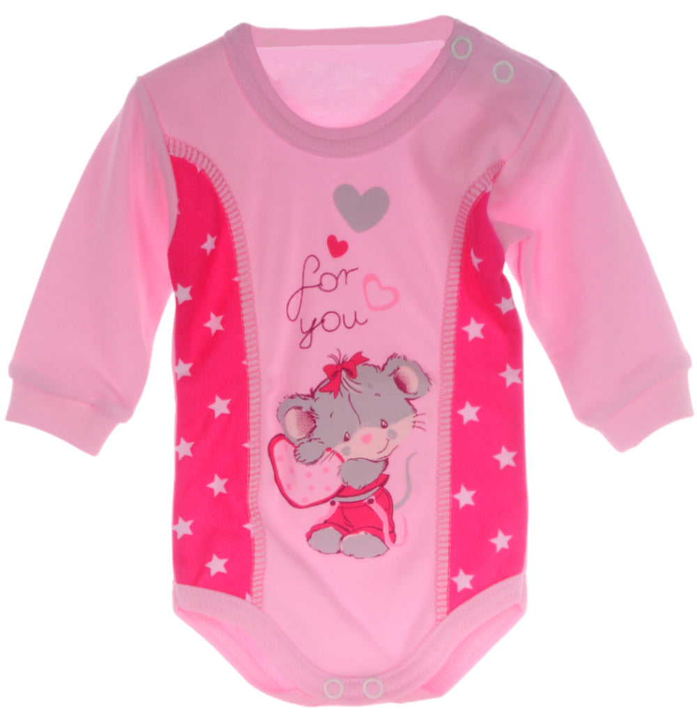 Body langarm in Rosa Pink mit Mäuschen Aufdruck