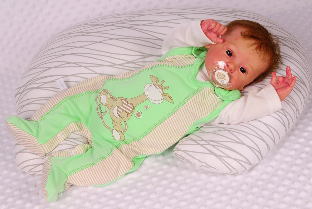 Strampler Mütze und Langarmshirt Baby Anzug in creme grün mit Giraffe