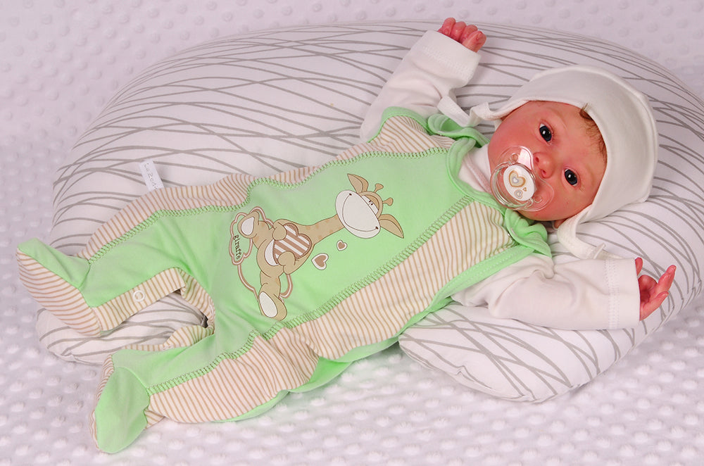 Strampler Mütze und Langarmshirt Baby Anzug in creme grün mit Giraffe