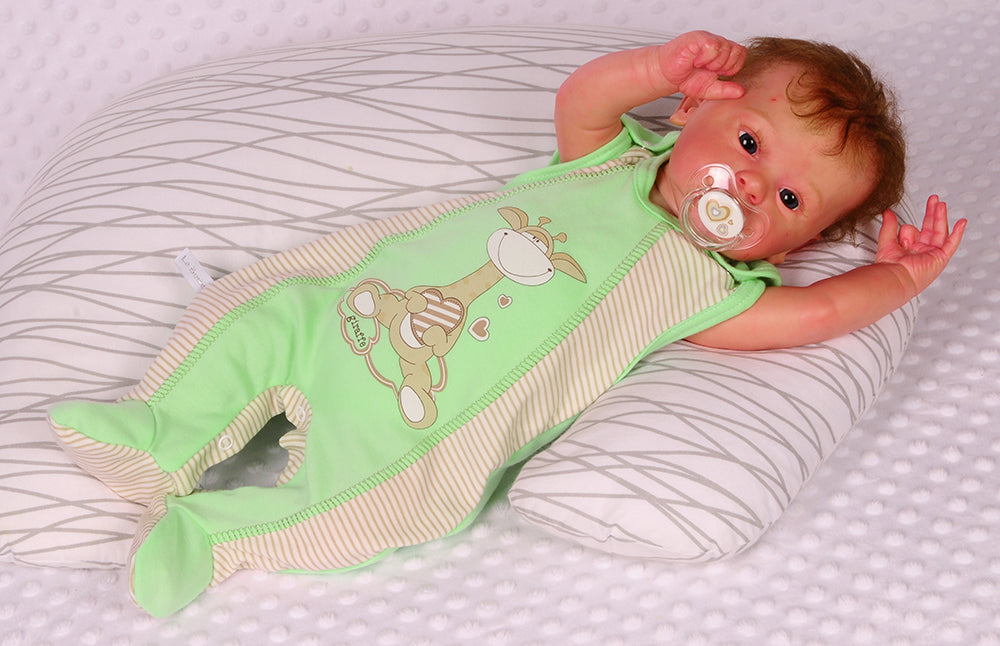 Strampler Mütze und Langarmshirt Baby Anzug in creme grün mit Giraffe