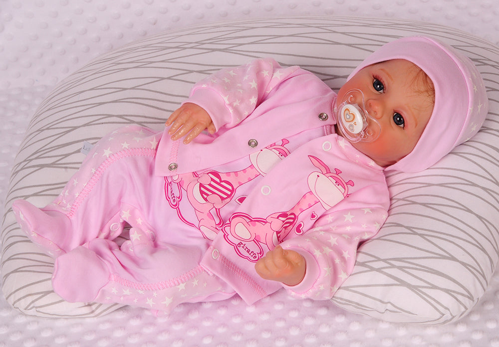 Strampler Mütze und Hemdchen Baby Anzug in Rosa mit Giraffen