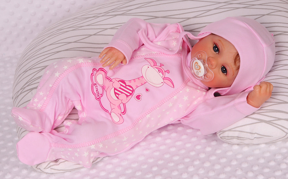 Strampler Mütze und Hemdchen Baby Anzug in Rosa mit Giraffen