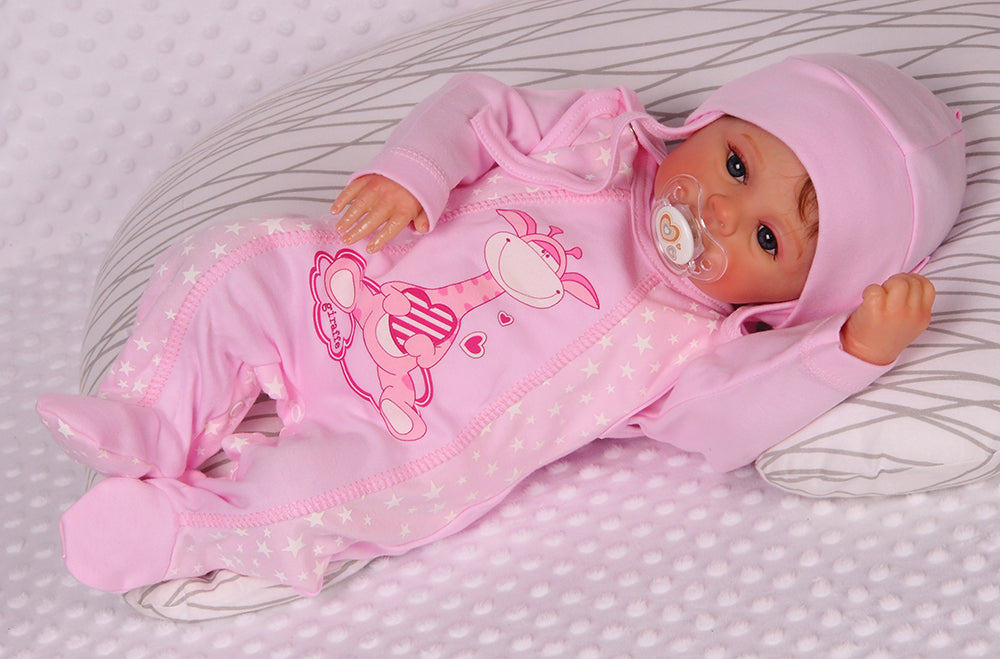 Strampler Mütze und Hemdchen Baby Anzug in Rosa mit Giraffen