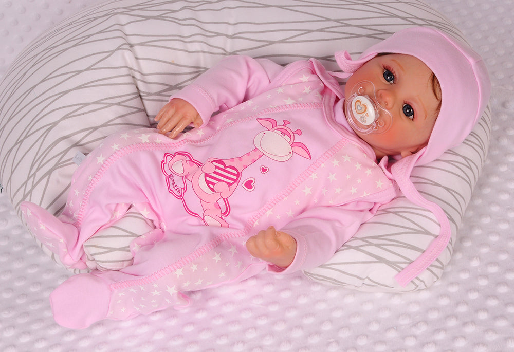Strampler Mütze und Hemdchen Baby Anzug in Rosa mit Giraffen