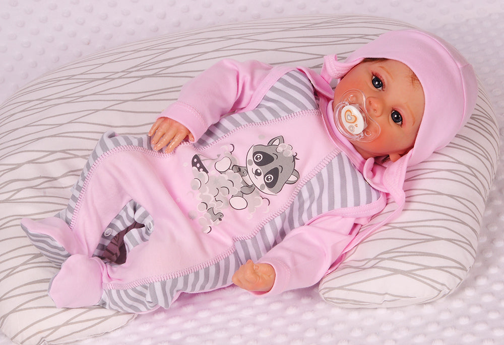 Strampler Mütze und Hemdchen Baby Anzug in Rosa mit Waschbär