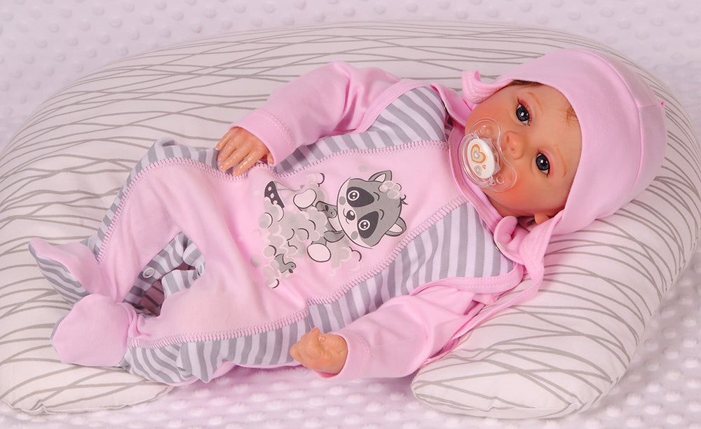 Strampler Mütze und Hemdchen Baby Anzug in Rosa mit Waschbär