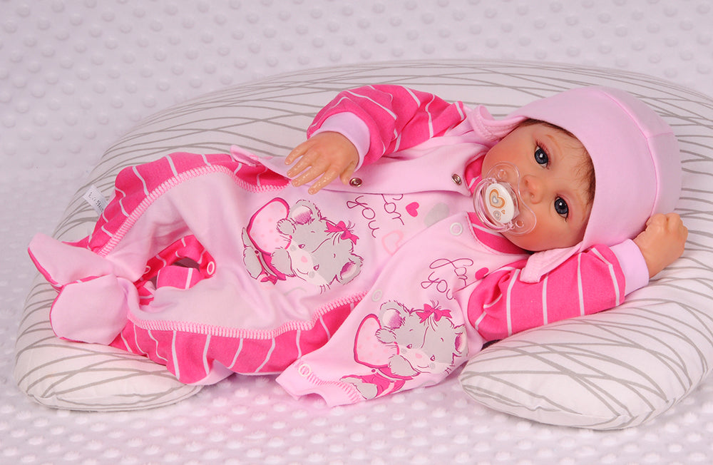 Strampler Mütze und Hemdchen Baby Anzug in Pink mit Mäuschen