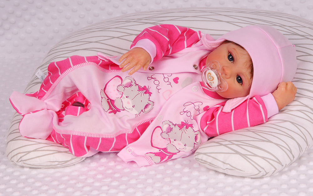 Strampler Mütze und Hemdchen Baby Anzug in Pink mit Mäuschen