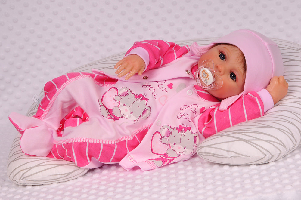 Strampler Mütze und Hemdchen Baby Anzug in Pink mit Mäuschen