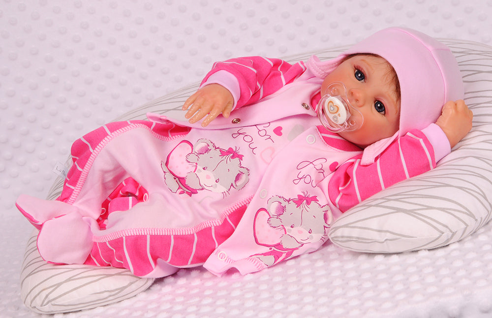 Strampler Mütze und Hemdchen Baby Anzug in Pink mit Mäuschen