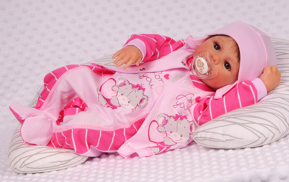 Strampler Mütze und Hemdchen Baby Anzug in Pink mit Mäuschen