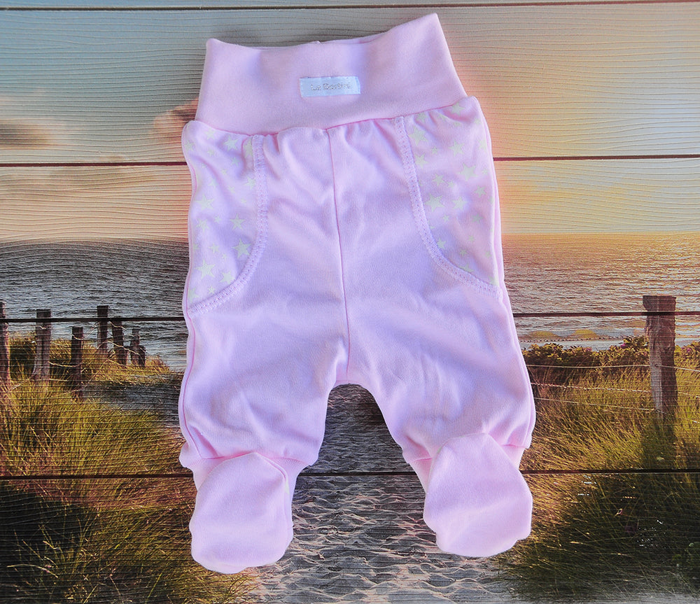 Body und Hose Baby Anzug 2tlg Wickelbody mit Kratzschutz in Rosa mit Sternchen