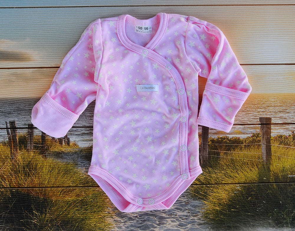 Body und Hose Baby Anzug 2tlg Wickelbody mit Kratzschutz in Rosa mit Sternchen