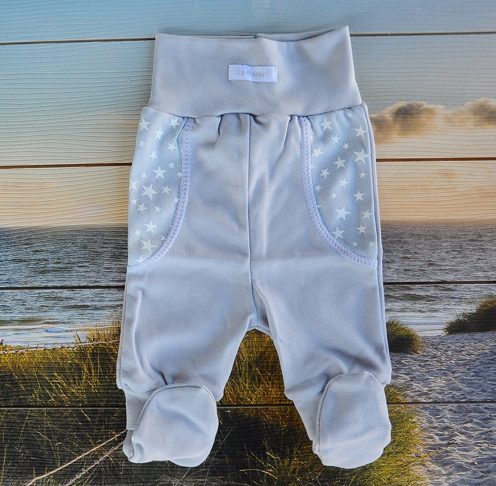 Wickelbody und Hose Baby Anzug in Grau mit Sternchen