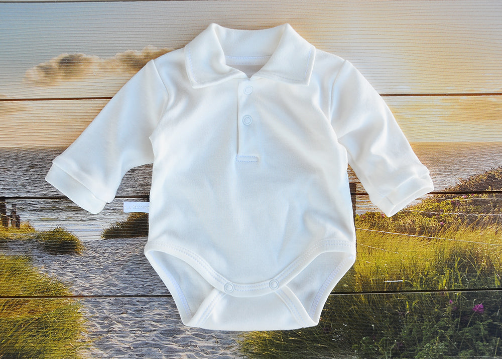 Baby Body in Creme für Jungen mit festlichm Kragen langarm