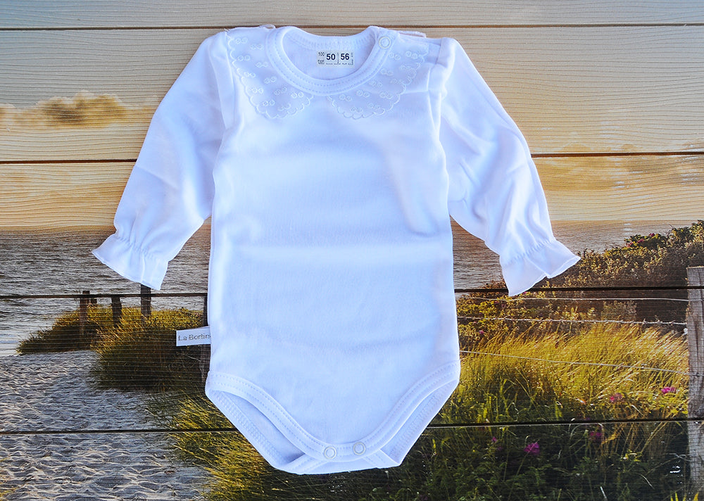 Body in Weiß mit festlichem Kragen langarm Baby Langarmbody