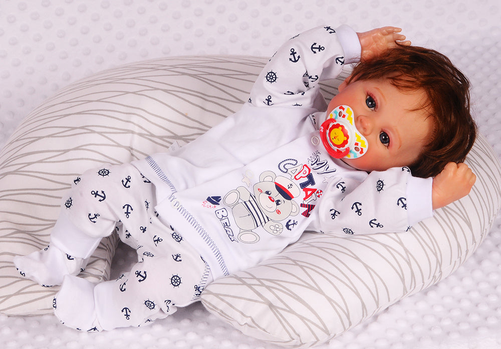 Hose Baby Anzug 2Tlg Hose und Hemdchen in Weiß mit Anker Muster