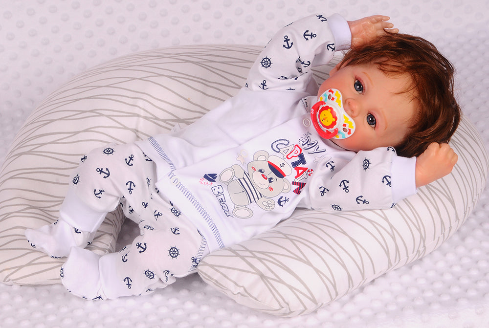 Hose Baby Anzug 2Tlg Hose und Hemdchen in Weiß mit Anker Muster