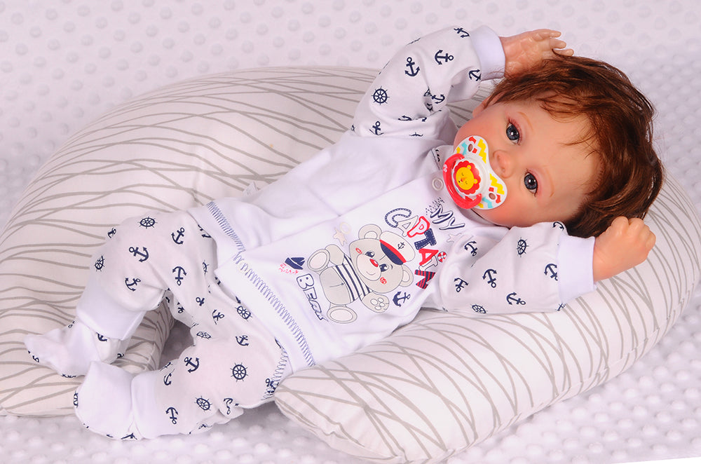 Hose Baby Anzug 2Tlg Hose und Hemdchen in Weiß mit Anker Muster