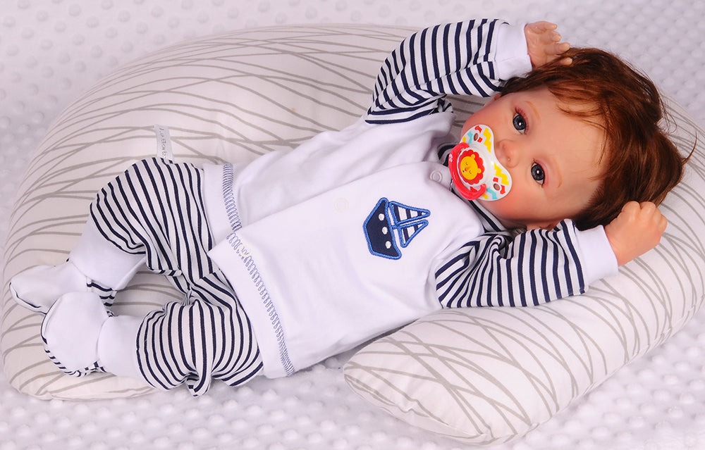 Hose Baby Anzug 2Tlg Hose und Hemdchen in Weiß gestreift mit Schiff