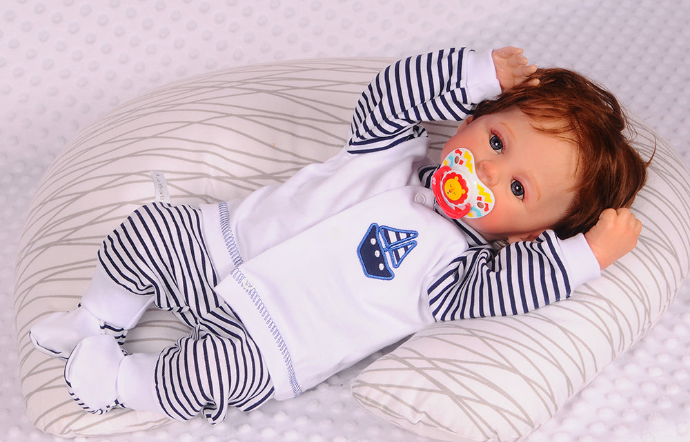 Hose Baby Anzug 3Tlg Hose Mütze Hemdchen in Weiß mit Schiff