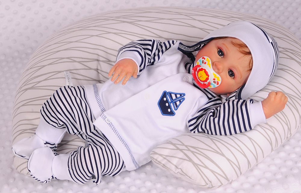 Hose Baby Anzug 3Tlg Hose Mütze Hemdchen in Weiß mit Schiff