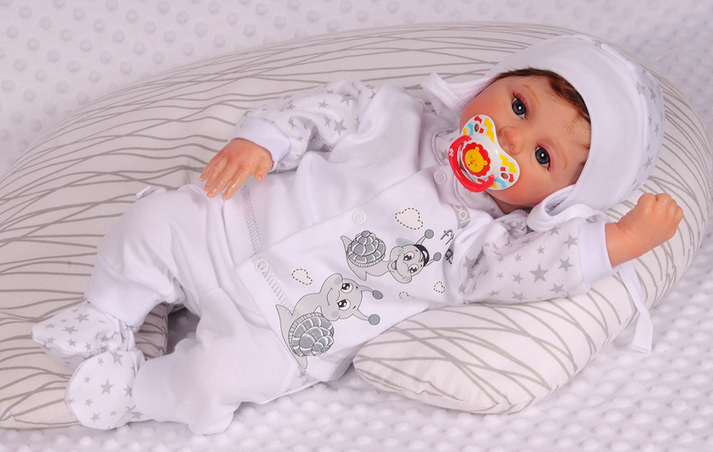 Hose Baby Anzug 3Tlg Hose Mütze Hemdchen in Weiß mit Schnecken