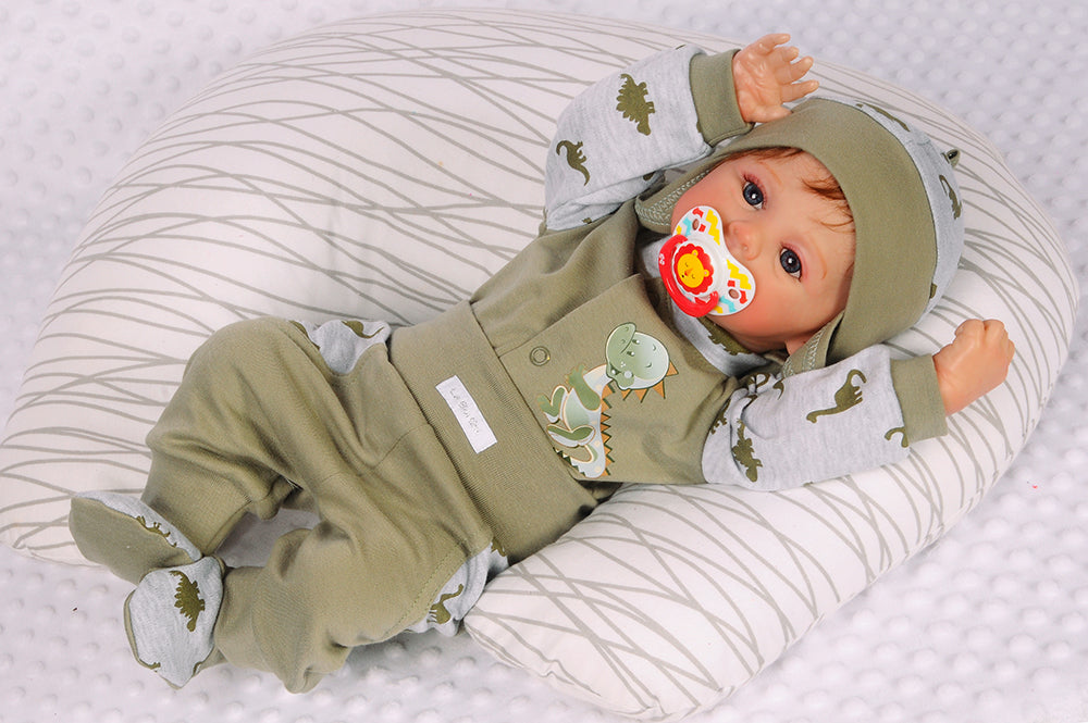 Hose Baby Anzug 3Tlg Hose Mütze Hemdchen in Khaki mit Dino