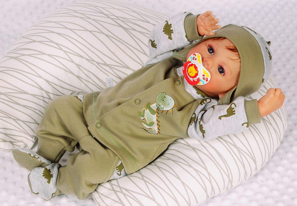 Hose Baby Anzug 3Tlg Hose Mütze Hemdchen in Khaki mit Dino