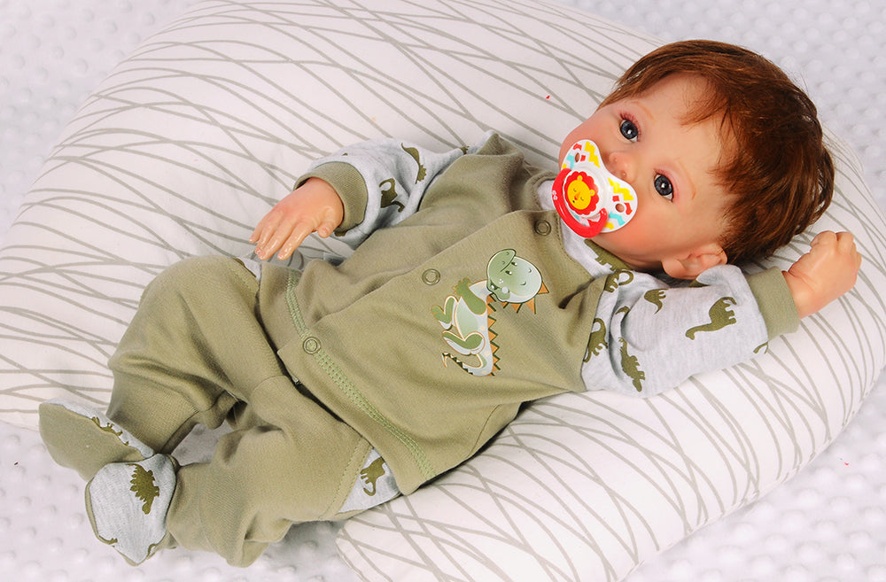 Hose Baby Anzug 3Tlg Hose Mütze Hemdchen in Khaki mit Dino