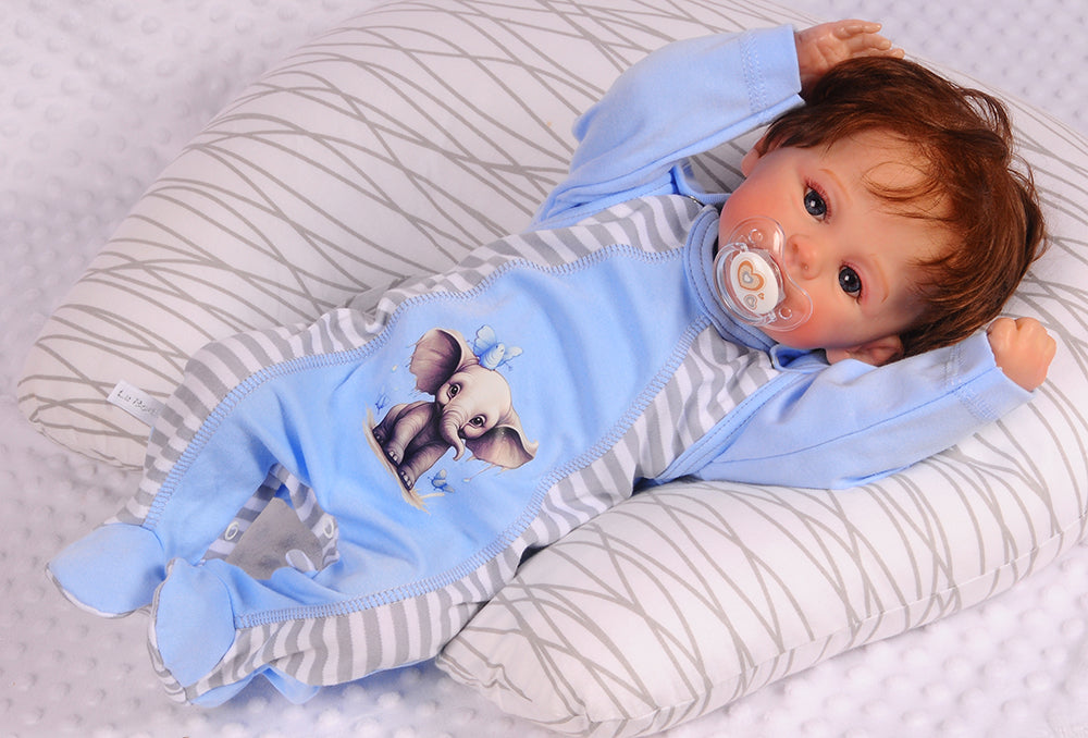 Strampler und Langarmshirt Baby Anzug in Blau mit Elefanten Aufdruck