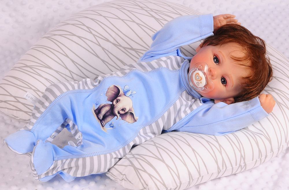 Strampler und Langarmshirt Baby Anzug in Blau mit Elefanten Aufdruck