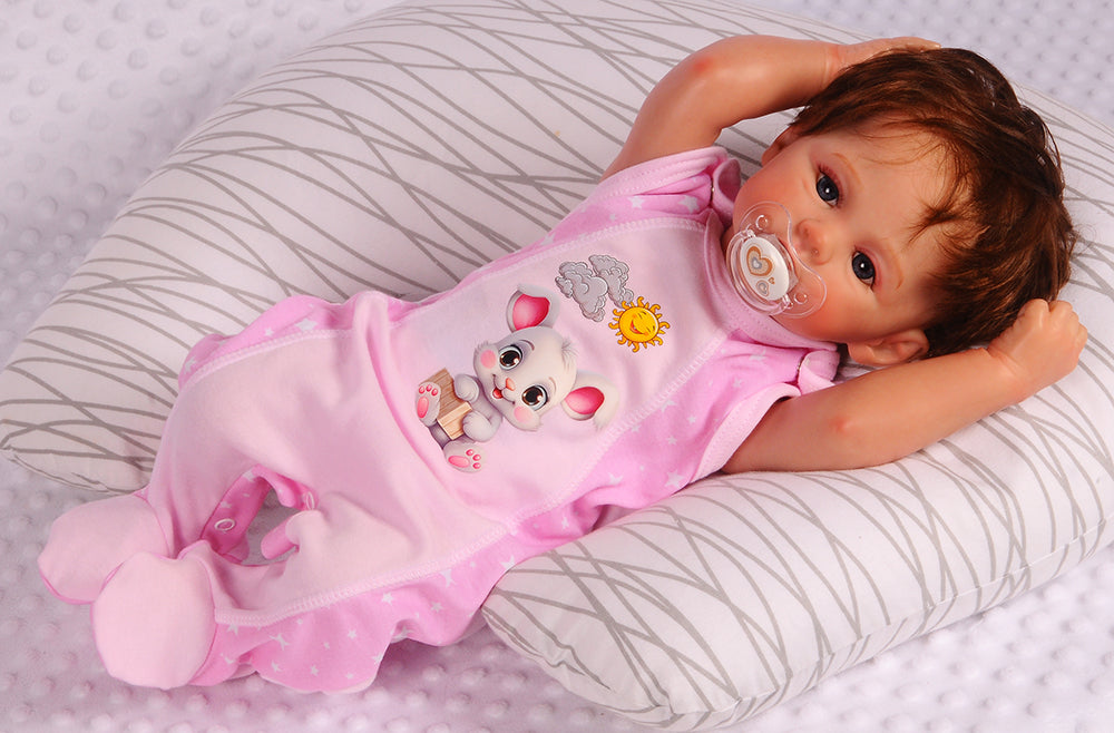 Strampler Mütze und Hemdchen Baby Anzug in Rosa mit Hasen