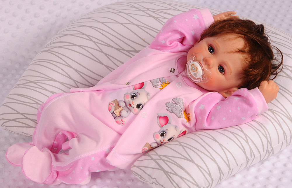 Strampler Mütze und Hemdchen Baby Anzug in Rosa mit Hasen