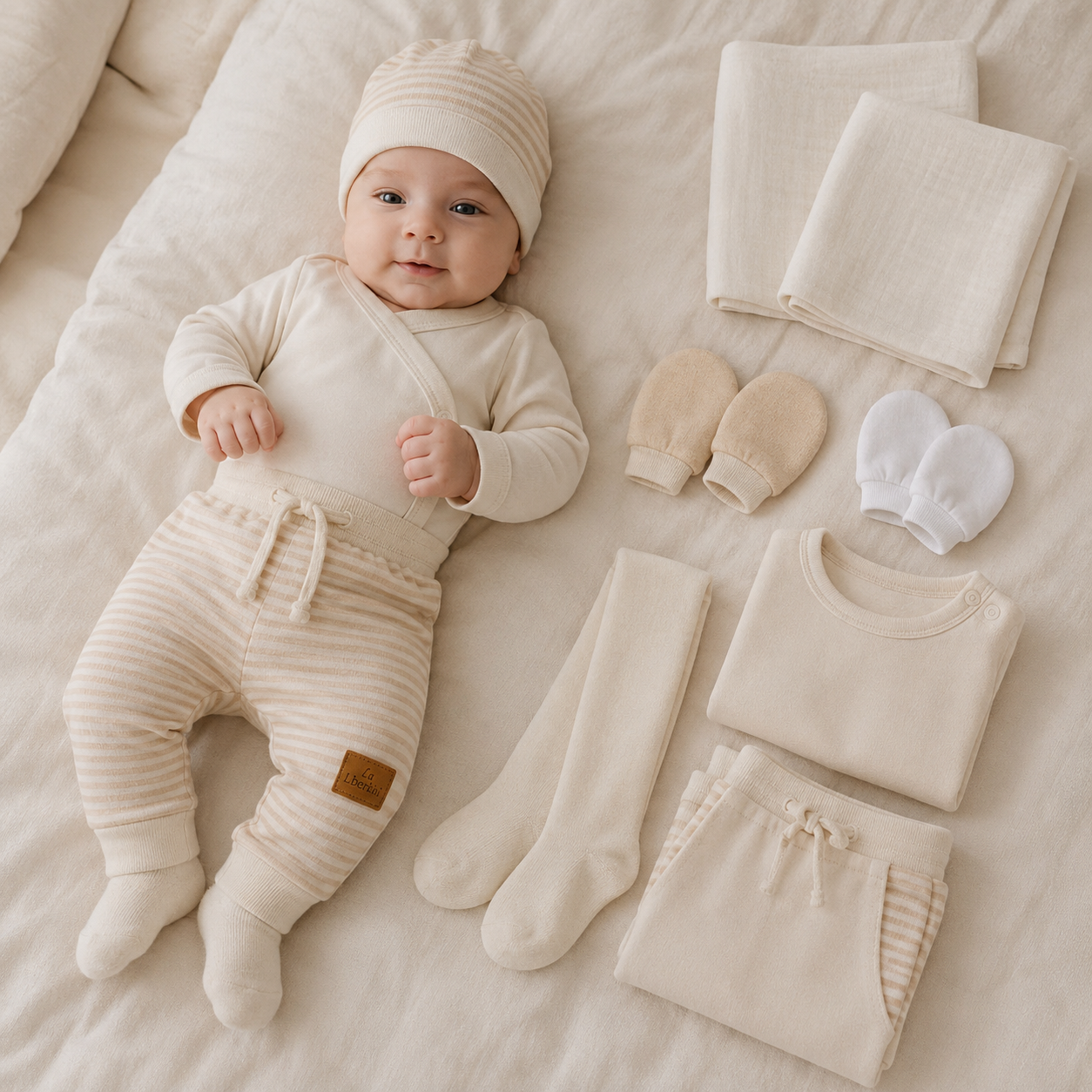 Erstausstattung Set für Neugeborene in Creme 11-teilig