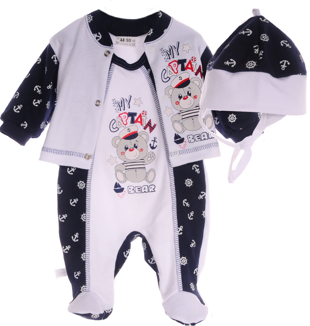 Strampler Mütze und Hemdchen Baby Anzug Erstligsset mit Anker Muster