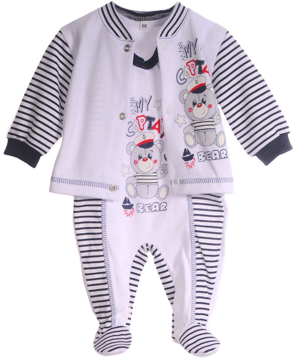 Strampler Hemdchen Baby Anzug Erstlingsanzug gestreift mit Bärchen