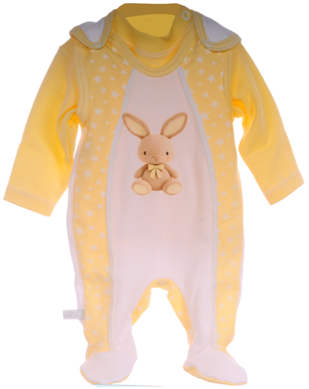 Strampler und Langarmshirt Baby Anzug in Gelb Weiß mit Hasen