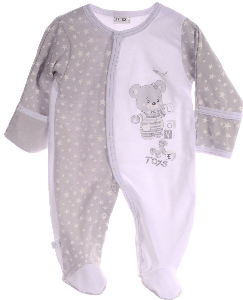 Baby Strampler Schlafanzug mit Kratzschutz in Grau mit Druckknöpfen
