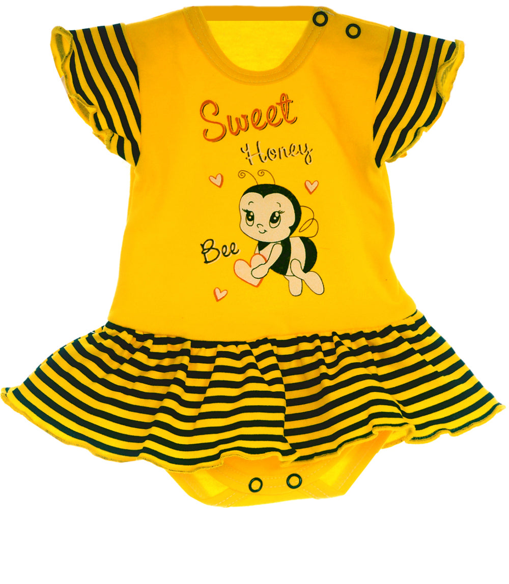 Baby Bodykleid Spieler Romper kurzer Strampler in Gelb mit Biene