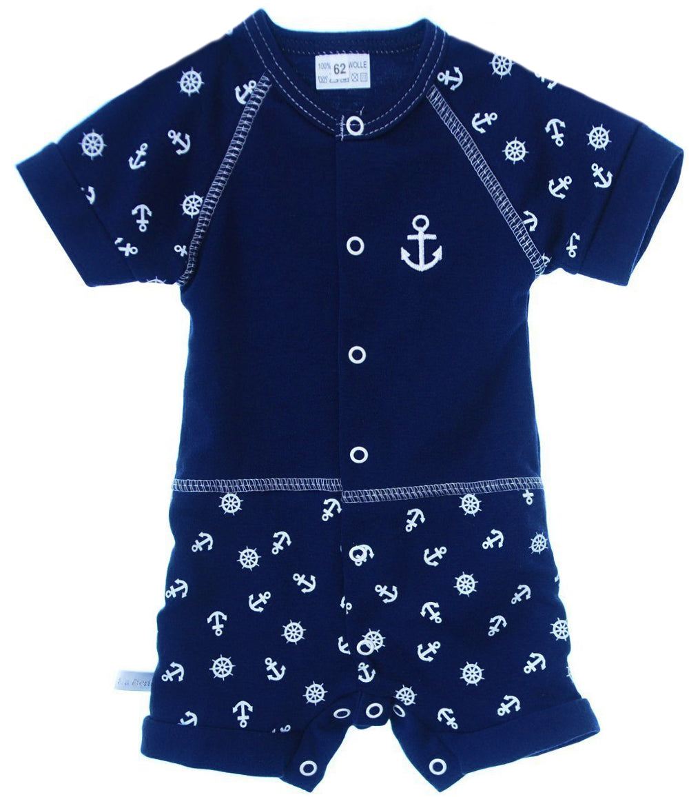Baby Spieler Romper kurzer Strampler in Blau mit Anker Muster