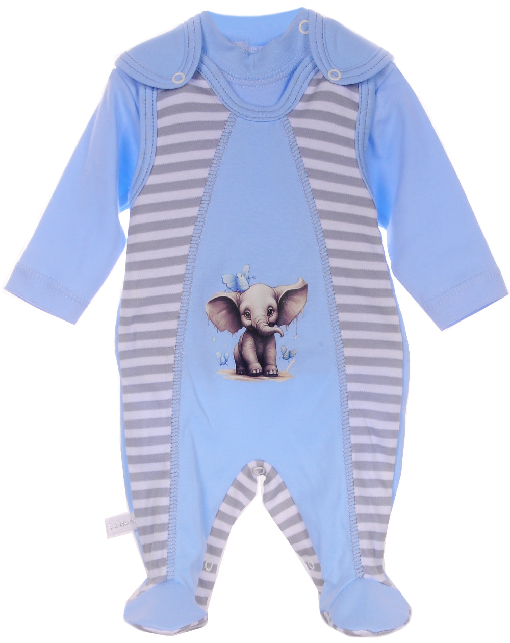 Strampler und Langarmshirt Baby Anzug in Blau mit Elefanten Aufdruck