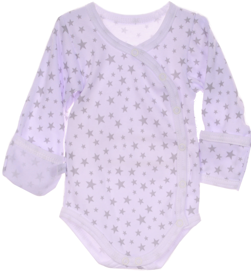 Baby Body Wickelbody langarm in Weiß mit Sternchen