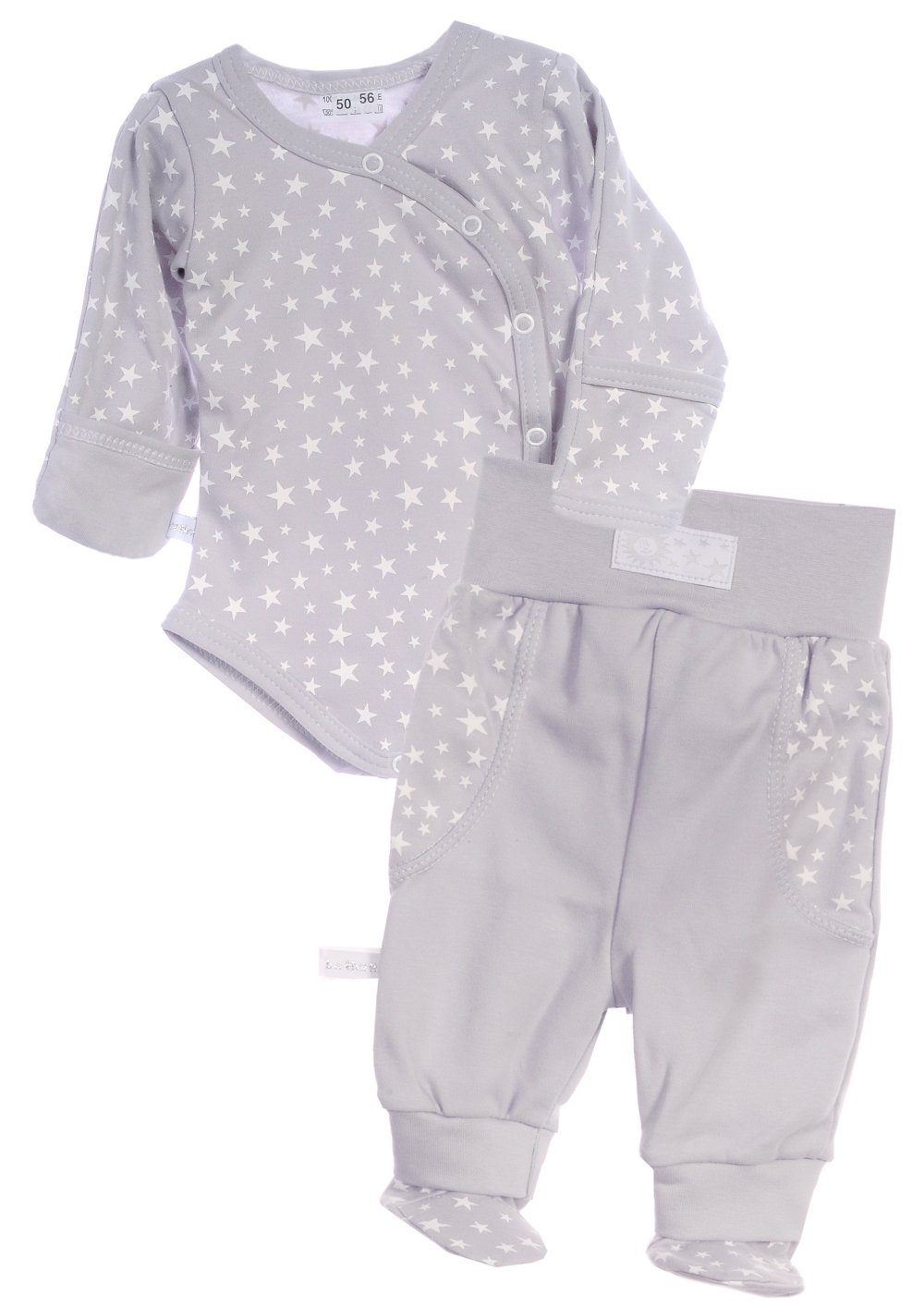 Wickelbody und Hose Baby Anzug in Grau mit Sternchen