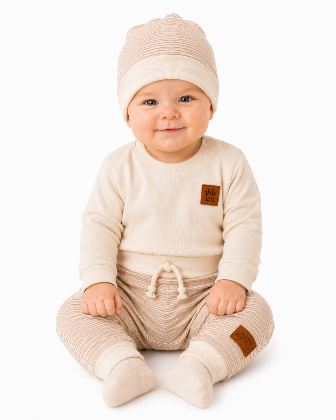 Baby Set 3Tlg Wickelbody Hose Mütze in Creme Beige