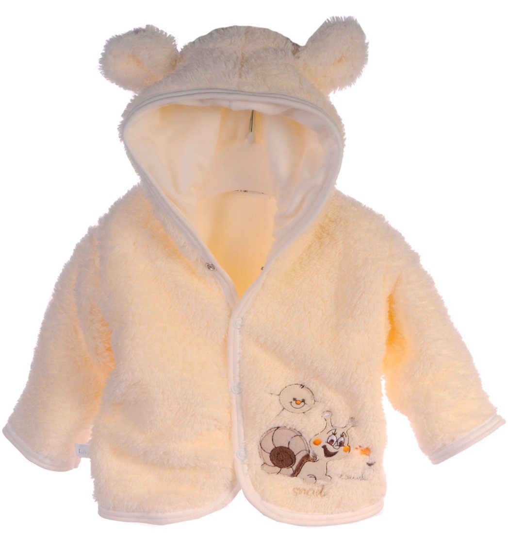 Baby Jacke Fleece Jäckchen in Creme mit Schnecken Erstlingsjacke gefüttert